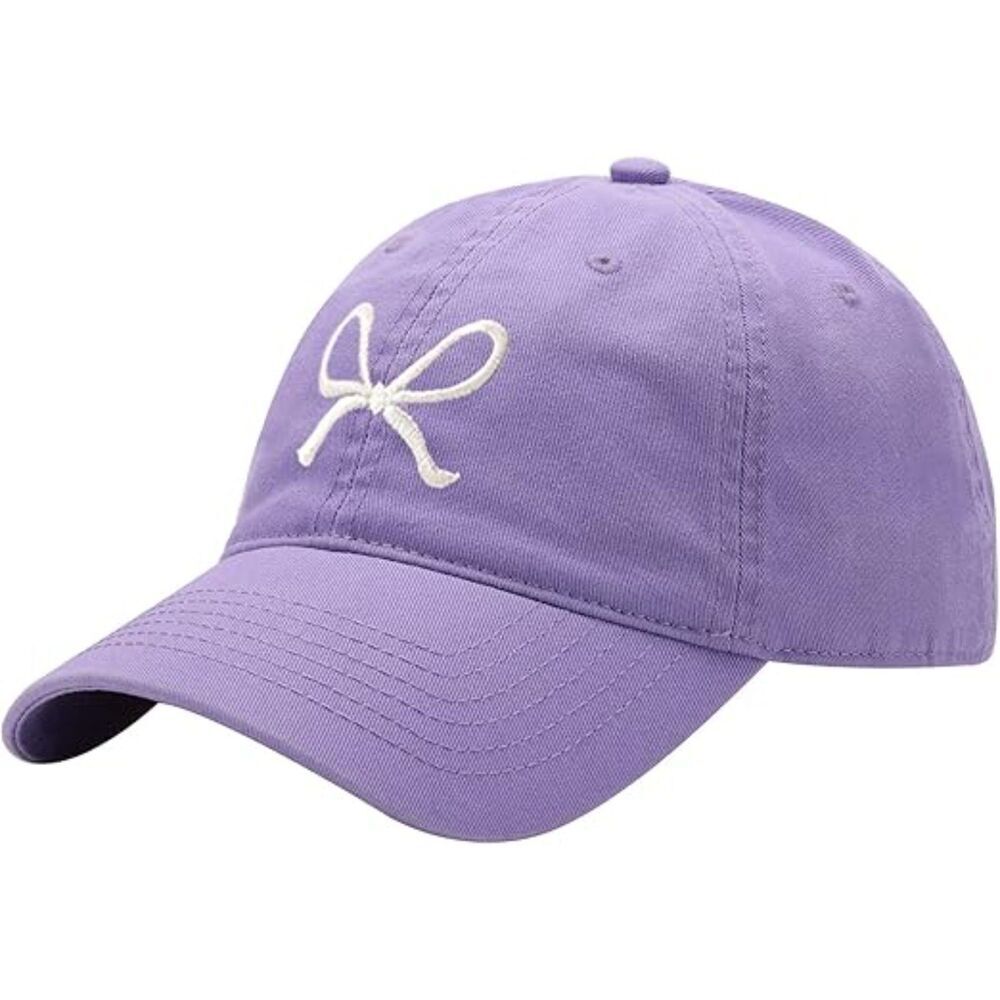 Unisex Purple Embroidered Bow Tie 100%Cotton Adjustable Fit Classic Baseball Cap